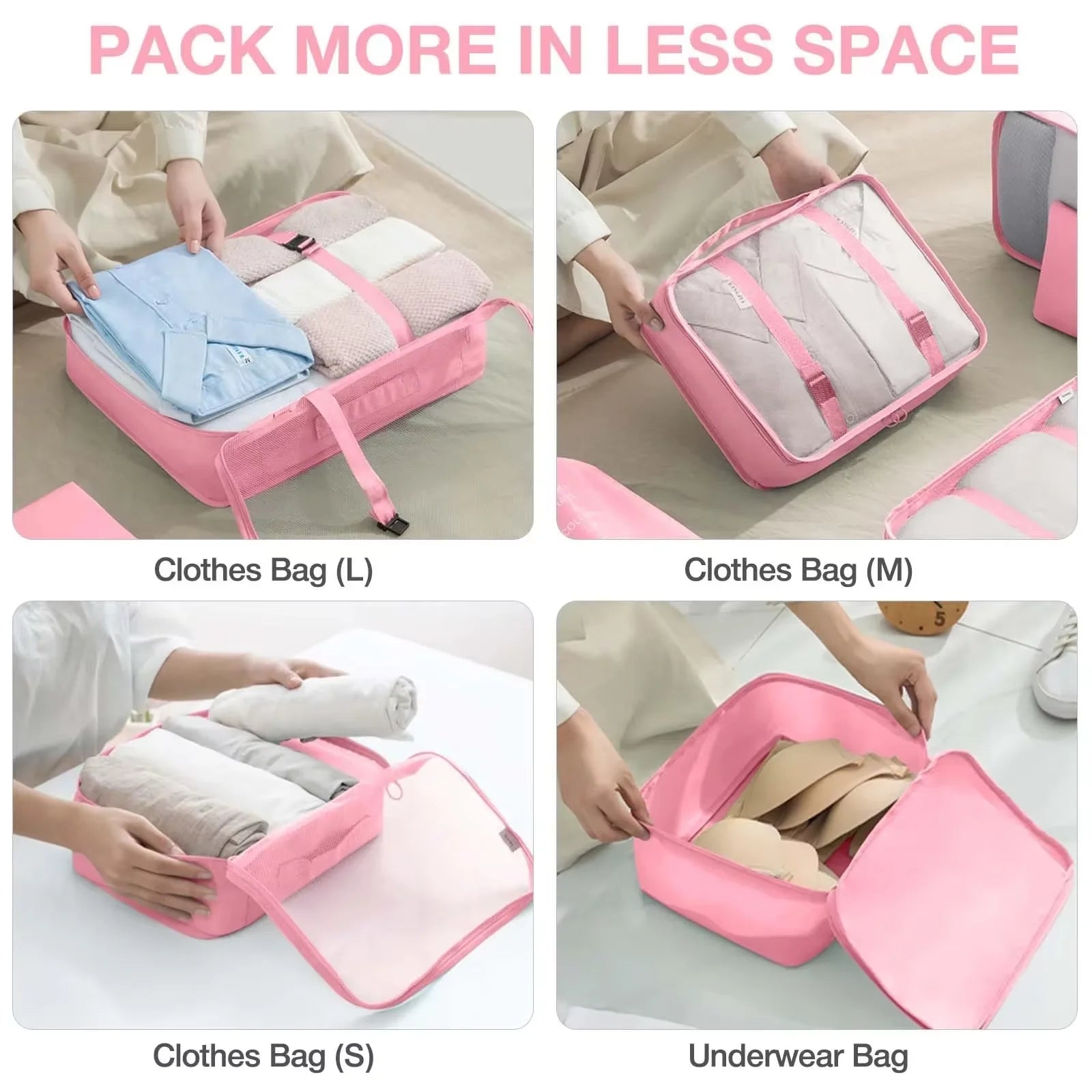 7Pcs Travel Organizer Storage Bags Wardrobe Cube Suitcase Packing Cubes Set Suitcase Packing Cubes Set Luggage Shoe Pouch
