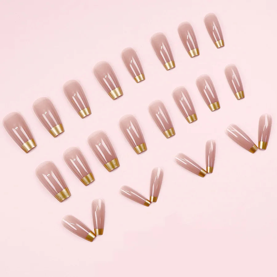24Pcs Fake Nail  Minimalist French Tips with Rose Gold Stiletto Shapes Elegant and Luxurious Design Perfect Gift for Women