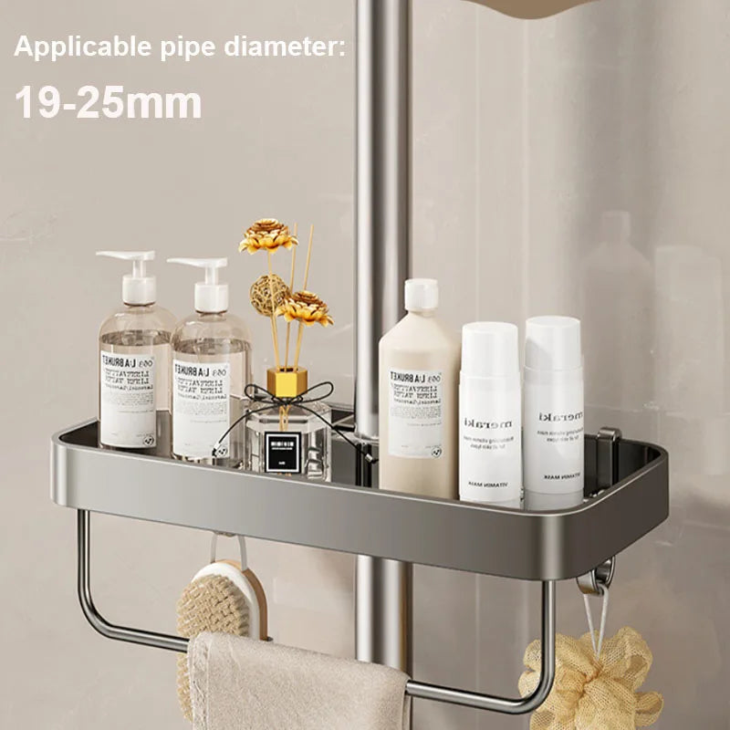 Bathroom Storage Rack Rain Shower Rod Shelf Organizer No Drilling Shower Gel Shampoo Tray Holder Shower Gel Shampoo Organizer