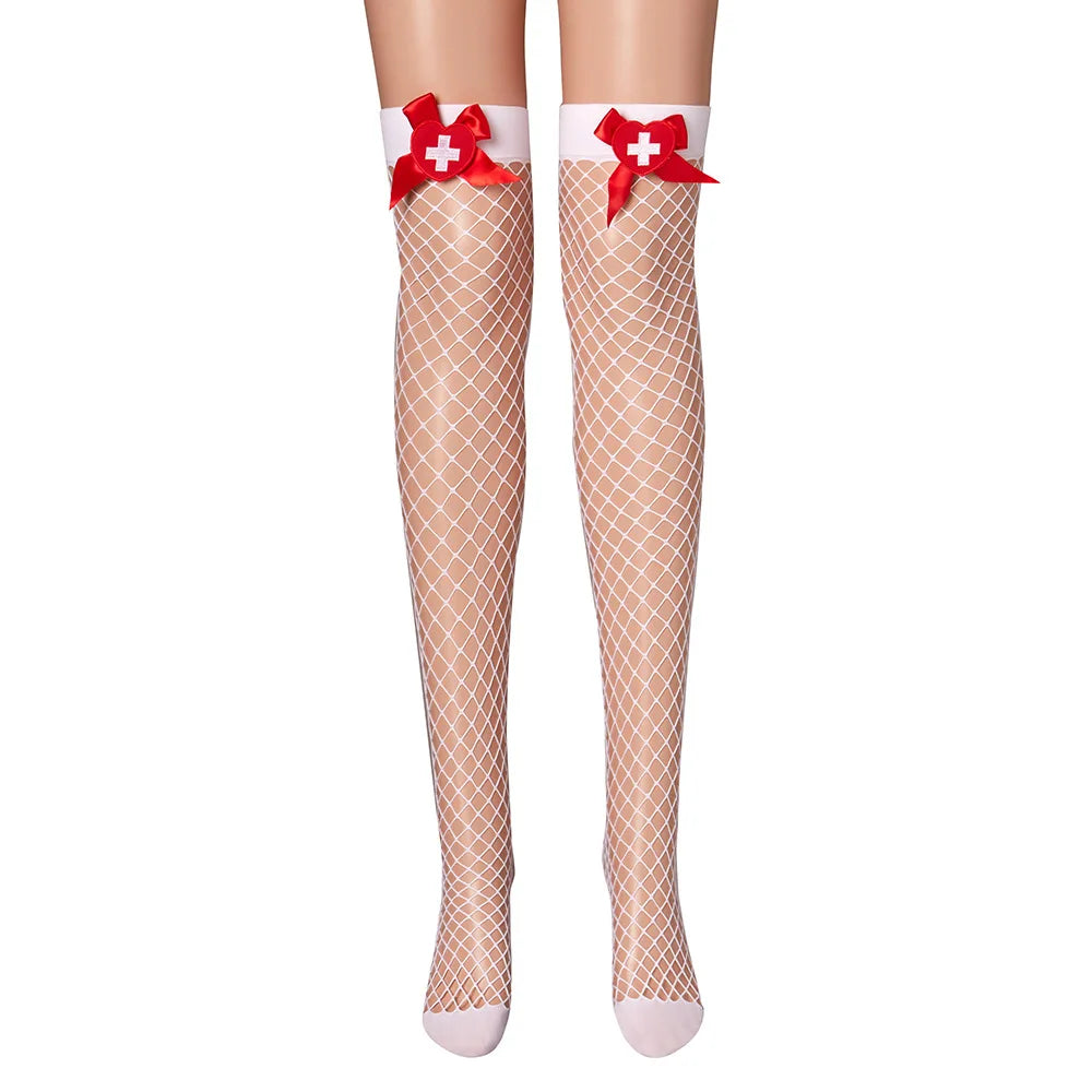 Lolita Thigh High Stockings Cute Red Bow JK Knee High Socks Fishnet Stocking Women Nurse Cosplay Thigh High Socks Women Stocking