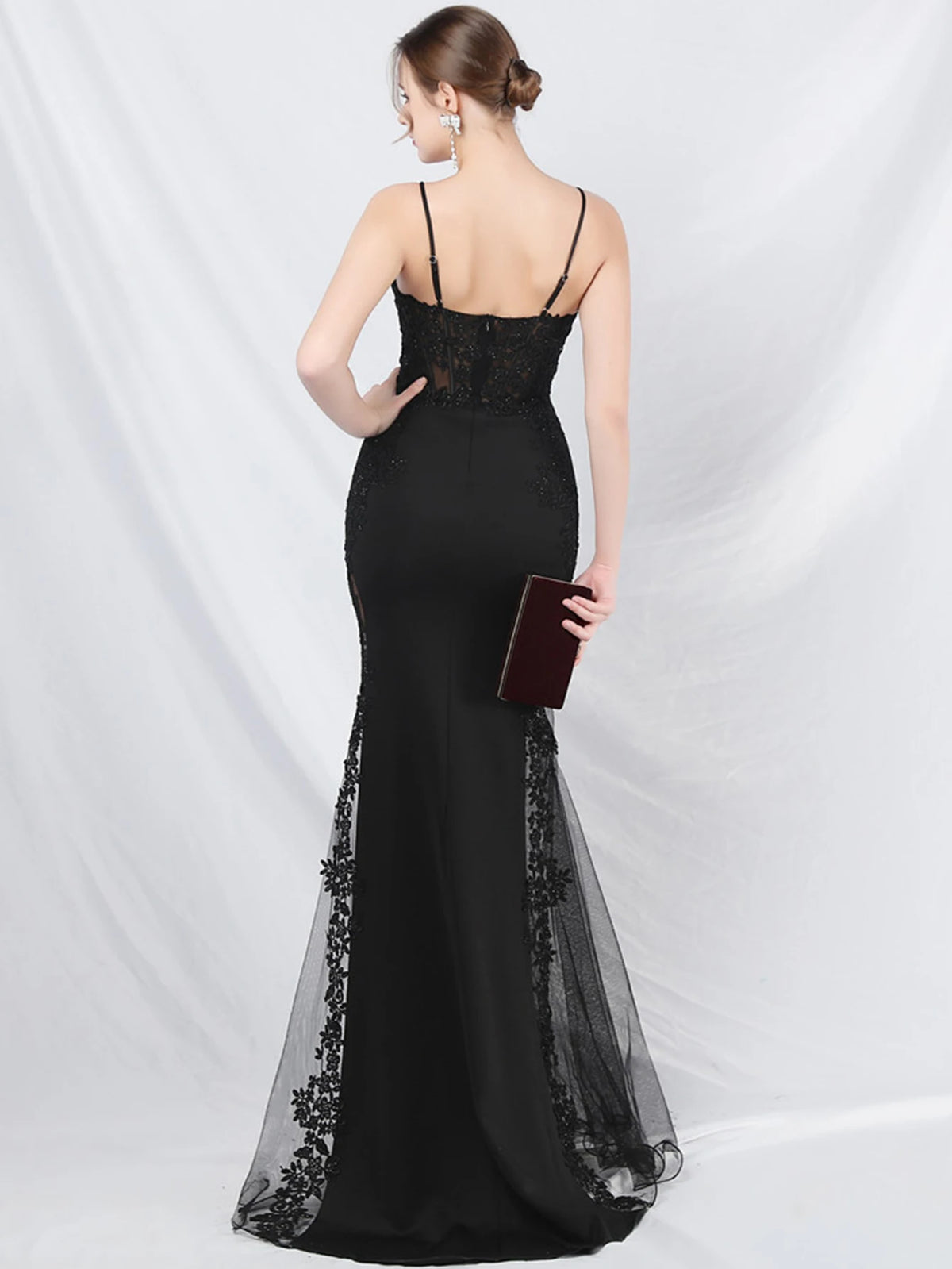 Women's Sheer Lace Mesh Maxi Evening Dress