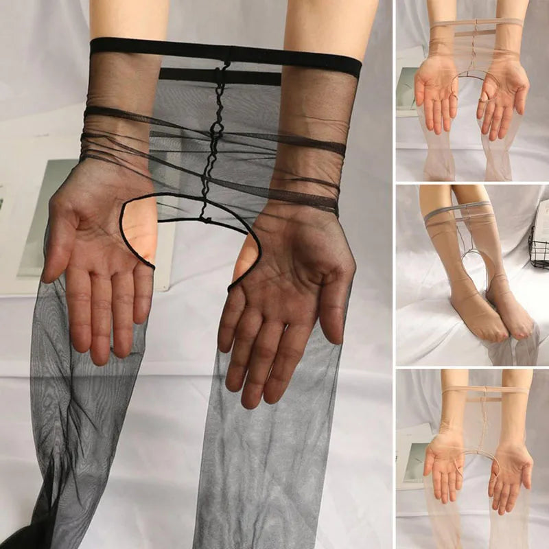 Women Sheer Open Crotch Pantyhose Ladies Socks Summer Ultra-thin Transparent Solid Color Sexy Temptation Black Silk Crotchless