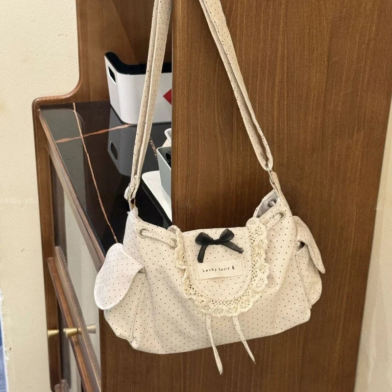 Polka Dot Lace Bow Crossbody Bag