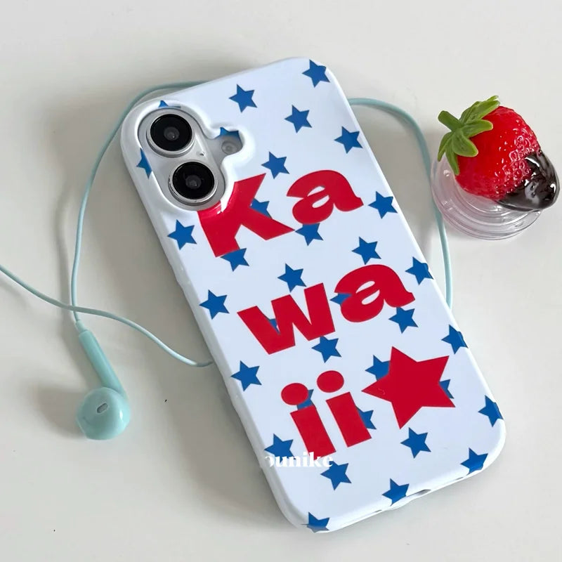 Kawaii Japanese Girl Star Polka Dot Element Phone Case For iPhone 17 AIR 16 15 14 13 12 11 PRO MAX 7 8 PLUS Dustproof Cover