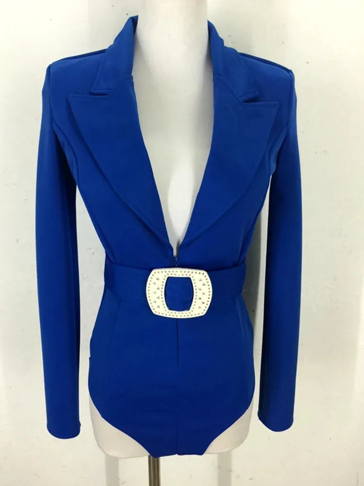 Sexy V-neck Long Sleeve Bodysuit Female Jazz Dancer Catsuit Stage Wear Nightclub DJ Singer Dance Team Show Performance Costume