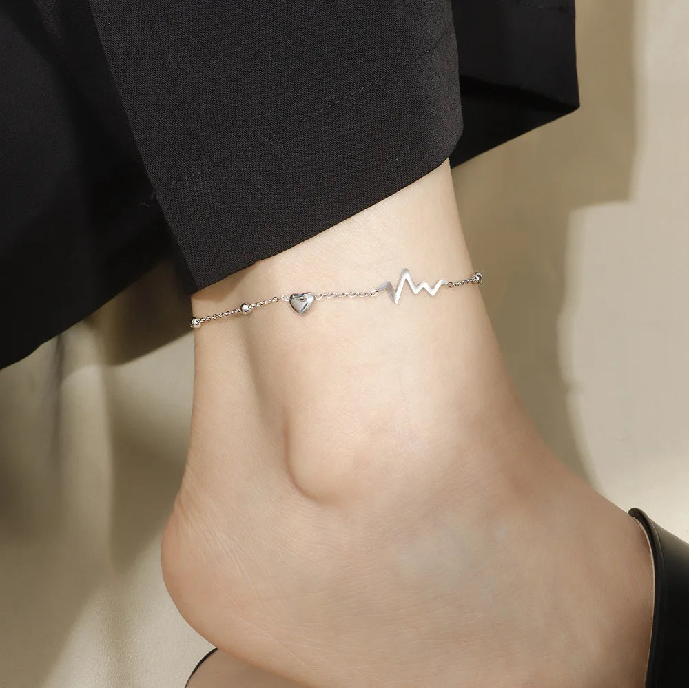 Women's Heartbeat Heart Charm Anklet
