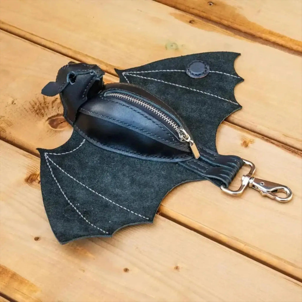 Coin Purse PU Leather Bat Gothic Bag Keychain Change Purse with Foldable Wings for Shopping Travel Work School Events Outdoor