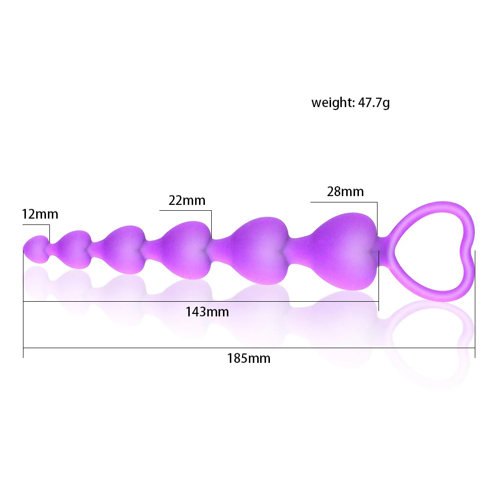 Flexible Heart-Shaped Silicone Anal Bead Chain