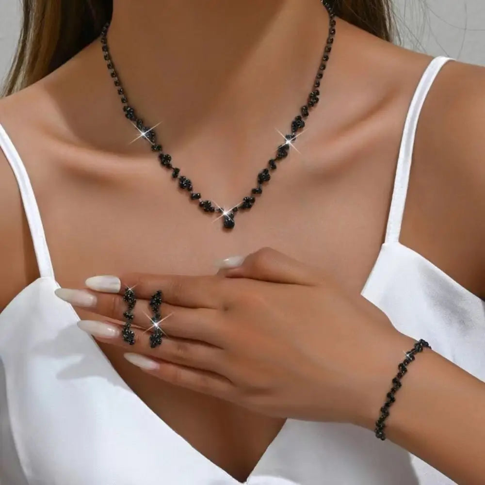 Bridal Shining Crystal Jewelry Set Rhinestone Exquisite Earrings Bracelet Luxury Necklace Women