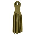YENKYE Sexy Slit Elegant With Scarf Sling Party Dresses Women Lace Up Bandage Back Fit And Flare Dress Green Back Summer Robe