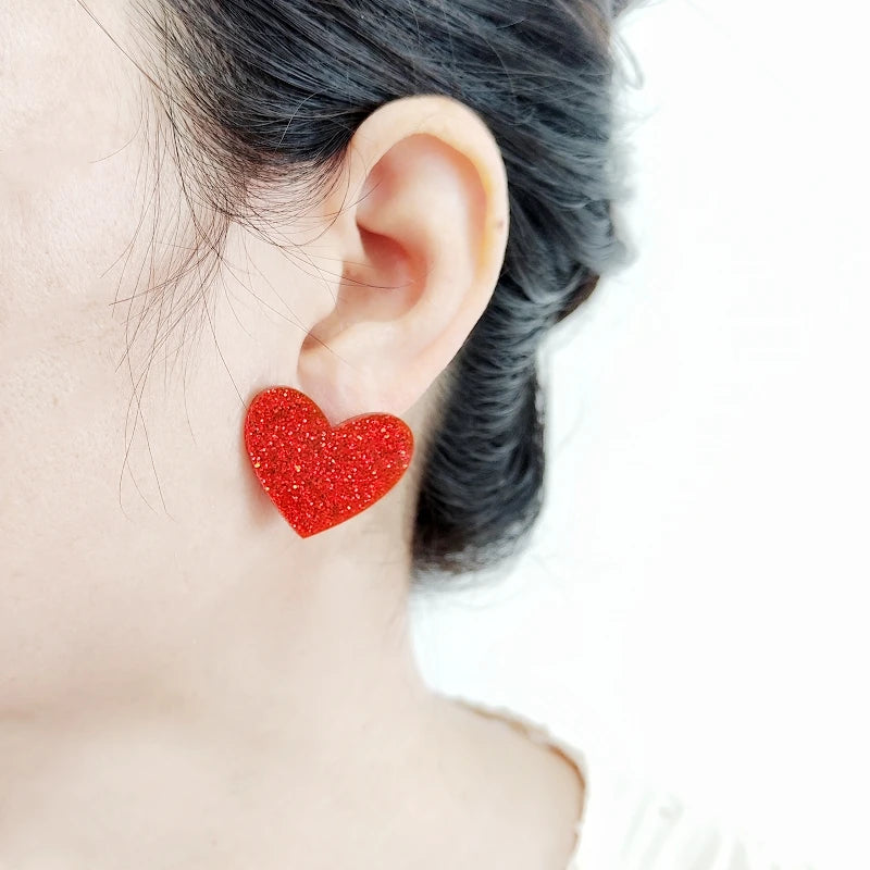 Glitter Peach Heart Acrylic Earrings