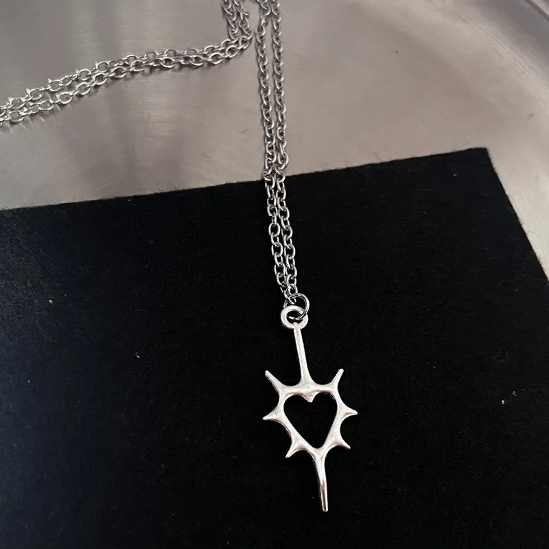 Y2K Fire Heart & Teeth Pendant Necklace