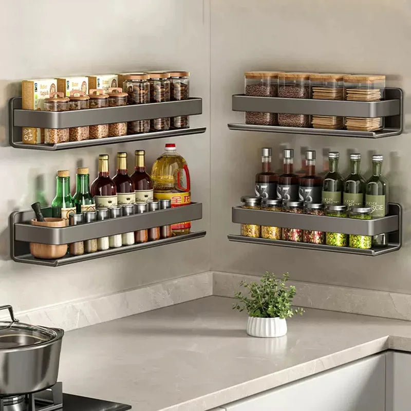 Bathroom Accessories Shelf Organizer Shower Storage Rack Gray Wall Mounted Space Aluminum Toilet Shampoo Holder Shelves 30-50CM