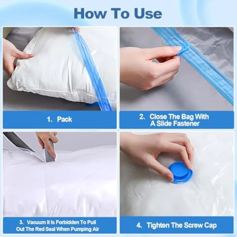 2/3/7 Pcs Vacuum Storage Bags for Clothes Heavy Duty with Hand Pump Space Saver Airtight Reusable Travel Storage Organizer