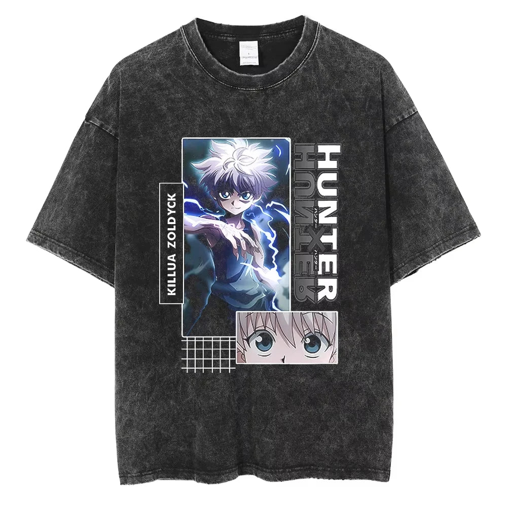 HUNTER×HUNTER T Shirt Kurapika Manga Tshirt Men Women Hip Hop Washed Cotton T-shirt Clothing Summer Short Sleeve Tees Streetwear