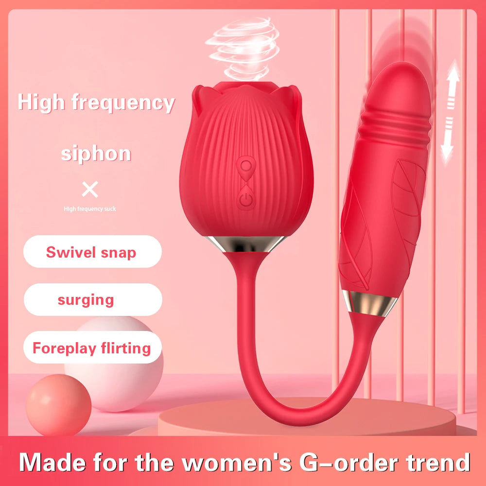 Rose Toy Sucking Vibrator Stimulator for Women with 10 Sucker Thrusting Dildo G Spot Vibrators Adult Toys for Woman Man Couples