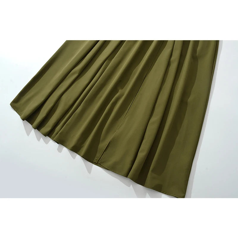 YENKYE Sexy Slit Elegant With Scarf Sling Party Dresses Women Lace Up Bandage Back Fit And Flare Dress Green Back Summer Robe