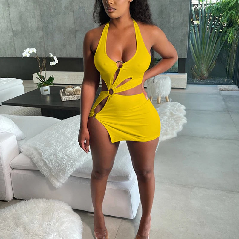 Women's Orange Cutout Bodycon Mini Dress