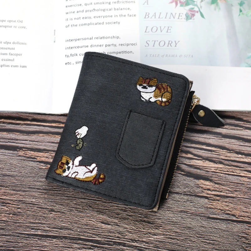 1pc  Cute Cartoon Purse, Cat Pattern Large Capacity Wallet, PU Leather Storage Card Holder