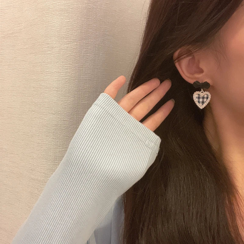 Pink Bow & Plaid Heart Drop Earrings