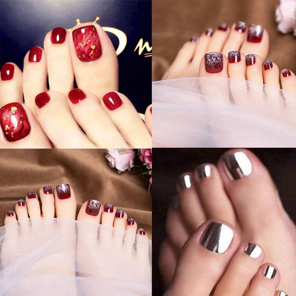 Wearable Manicure Fake Toenails Faux Fingernails Square Head Foot Nail Tips Short Length Full Cover False Toe Nails Women