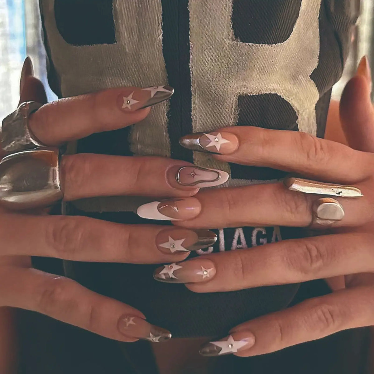 Red Star French Almond Press-On Nails
