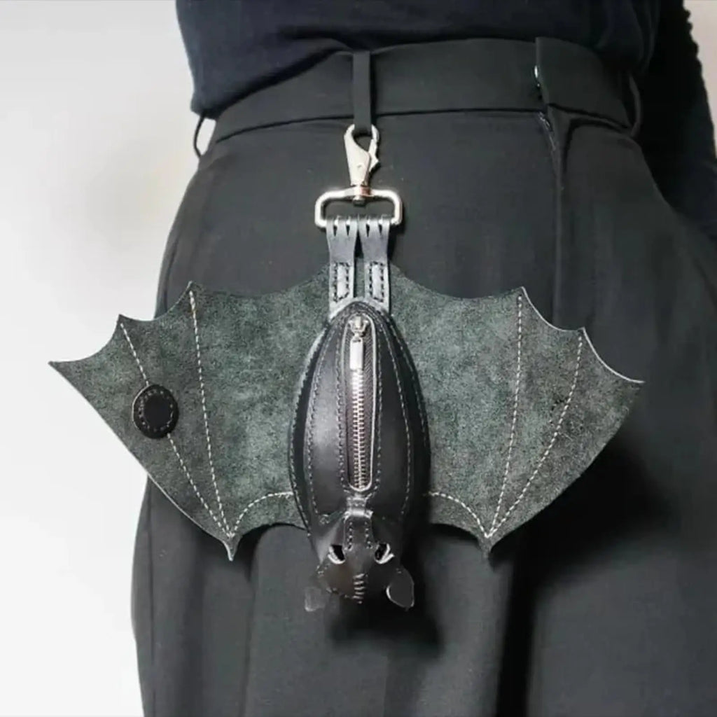 Coin Purse PU Leather Bat Gothic Bag Keychain Change Purse with Foldable Wings for Shopping Travel Work School Events Outdoor