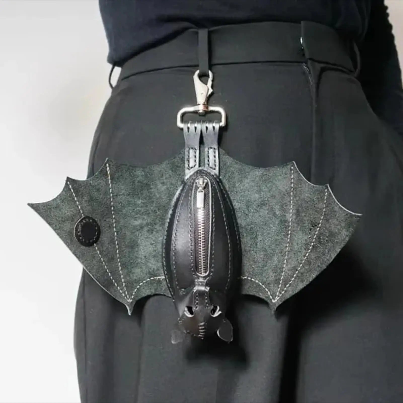 Coin Purse PU Leather Bat Gothic Bag Keychain Change Purse with Foldable Wings for Shopping Travel Work School Events Outdoor
