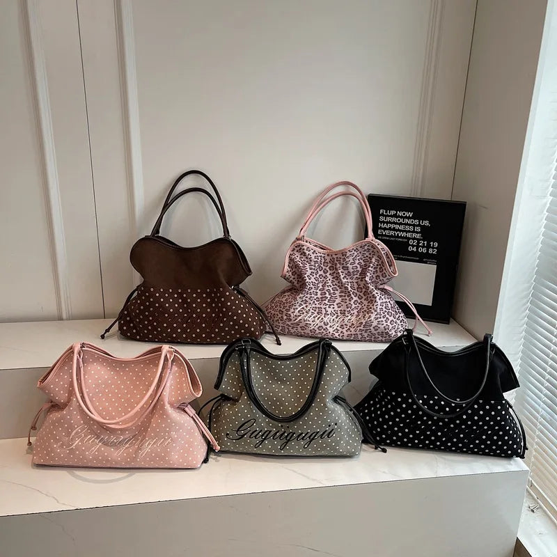 Polka Dot Leopard Print Shoulder Bag