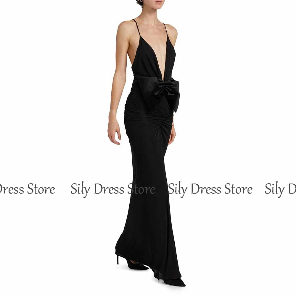 Women's Black Spaghetti-Strap Bow-Back Maxi Dress