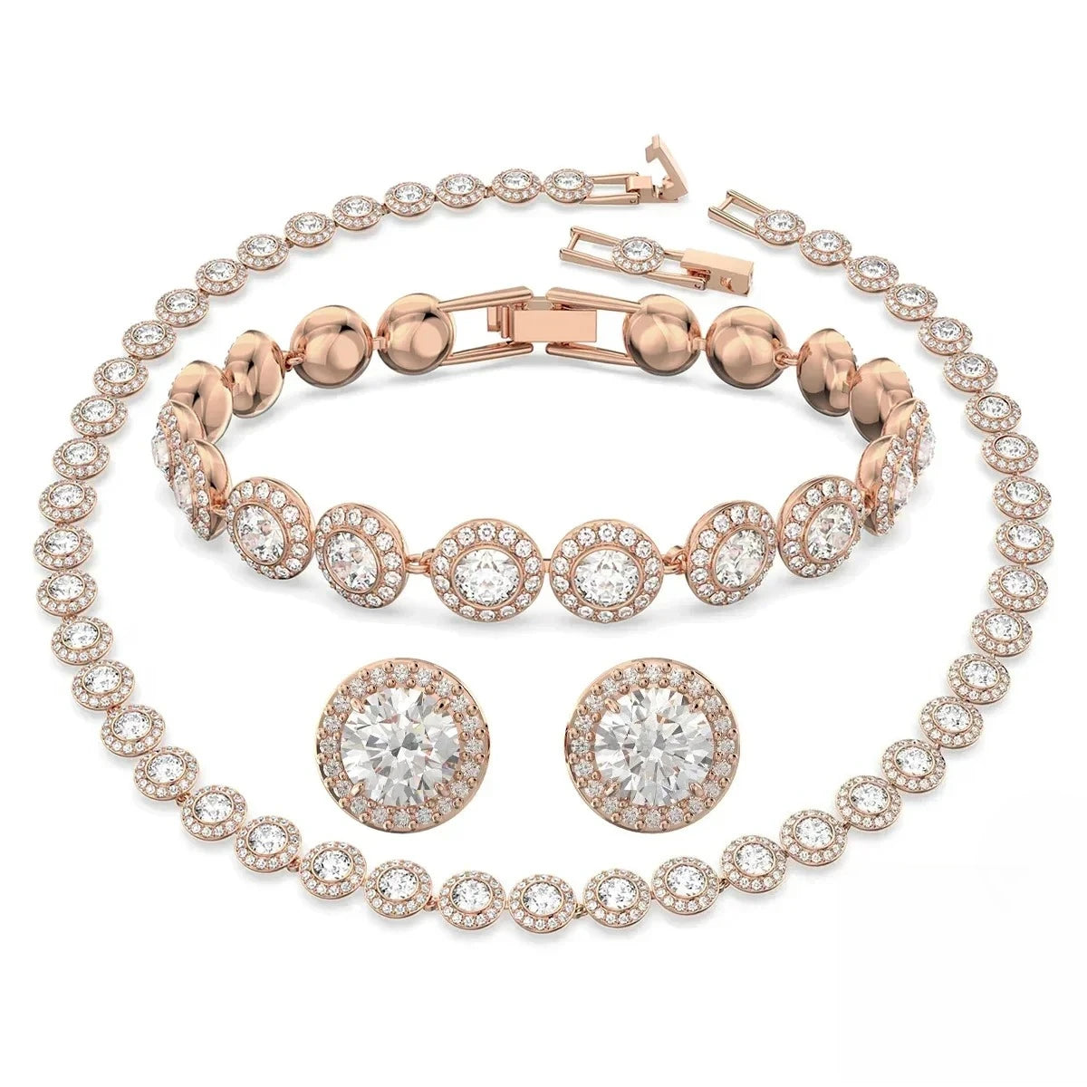 Women's Round Necklace, Earrings & Bracelet Set