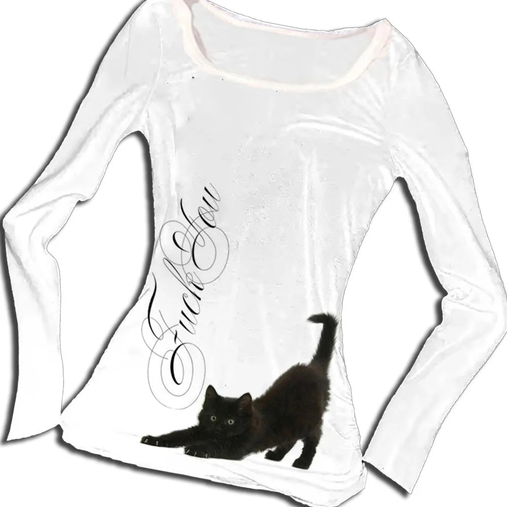 Kitty Graphic Y2K Long-Sleeve Crop Top