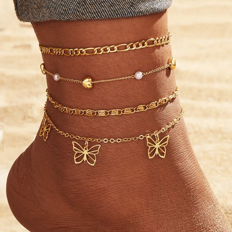 Anklets for Women, 18K Gold Palted Anklet Bracelets for Womens Girls, Dainty Foot Jewelry Women's Ankelts Beach Gifts for Her