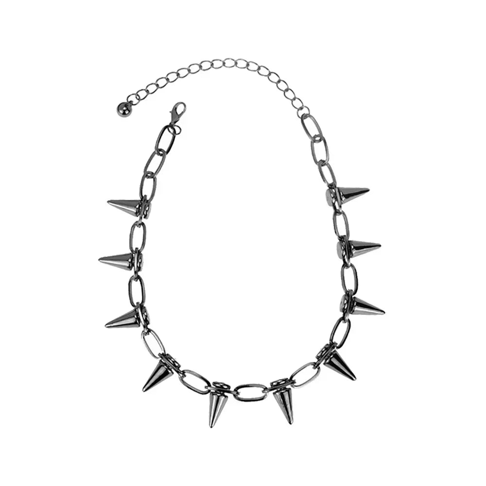 Unisex Punk Spike Chain Choker Necklace