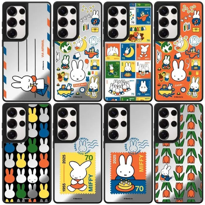 Kawaii Miffy Phone Case Cute Cartoon Design MagSafe S25ultra S24 S23 Mirror Surface Anti-drop Protection Case