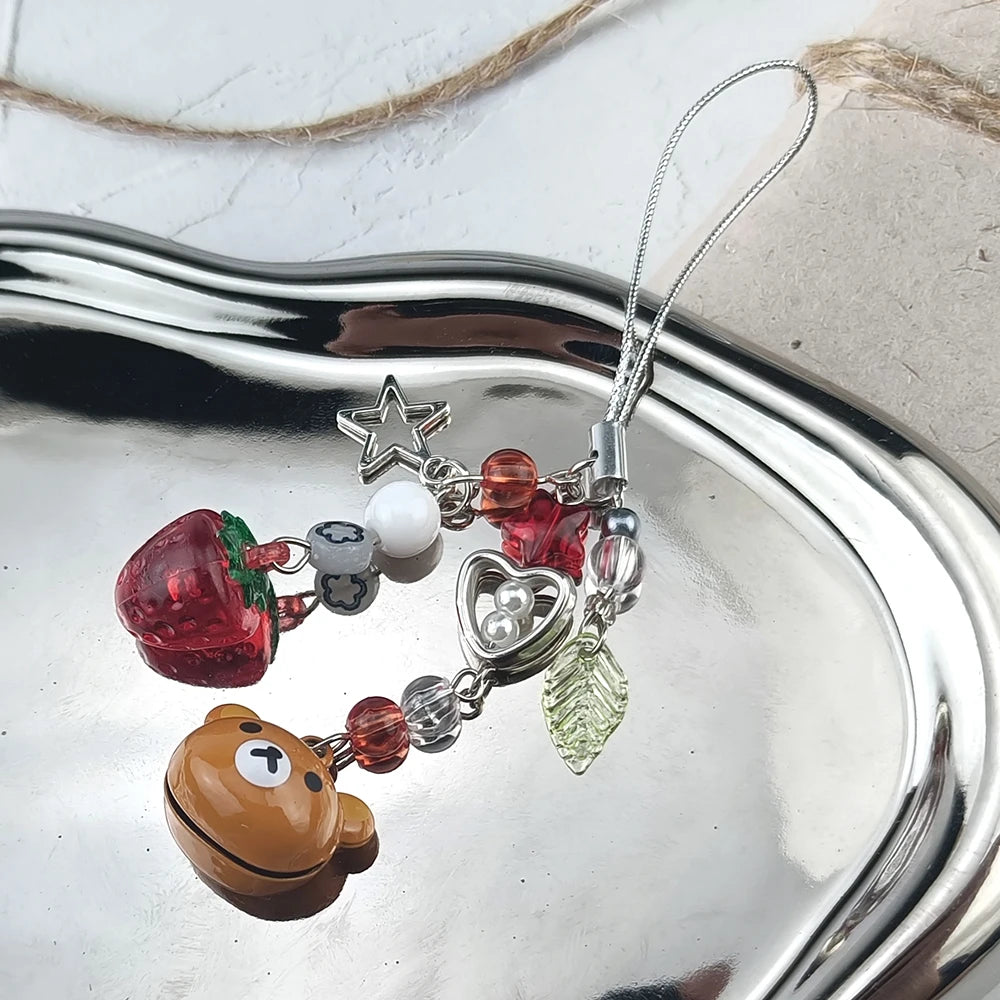 Rilakkuma Bear Bell Beaded Phone Charm
