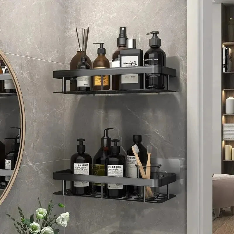 No-Drill Bathroom Makeup & Shampoo Shelf