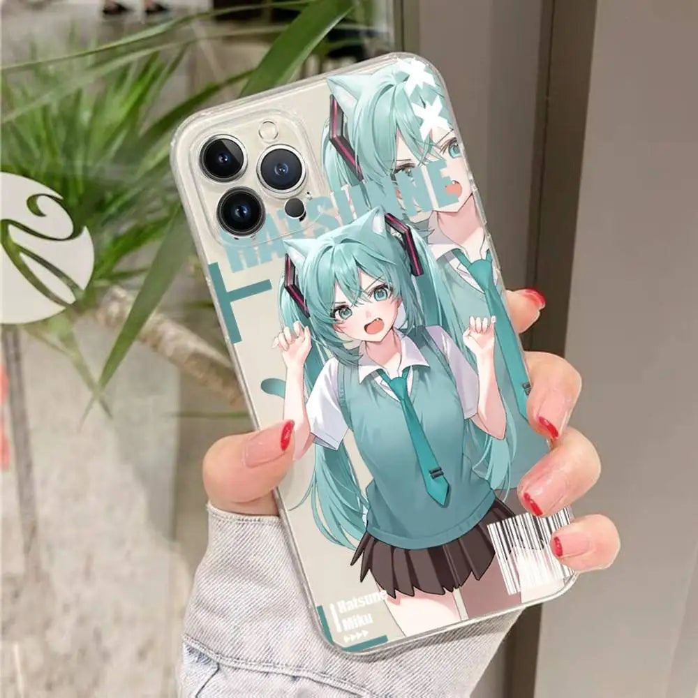 Kawaii H-Hatsune Miku Phone Case For IPhone 17 16 15 14 13 11 12 Pro Max 16 Plus Transparent