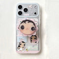 Kawaii Cartoon Girl Print For MagSafe Phone Case For iPhone 15 16 17 Pro Max With Flower Stand Shockproof Cover fashion phone ca