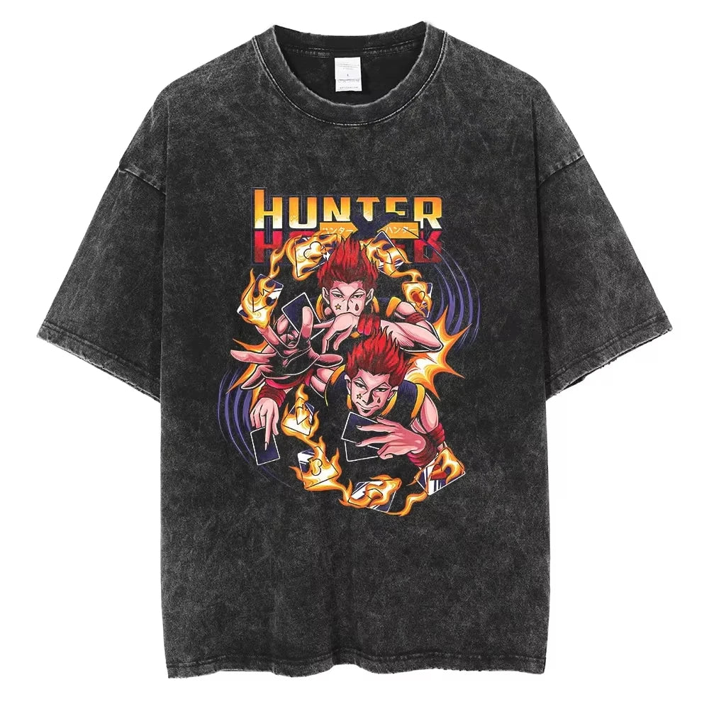 HUNTER×HUNTER T Shirt Kurapika Manga Tshirt Men Women Hip Hop Washed Cotton T-shirt Clothing Summer Short Sleeve Tees Streetwear