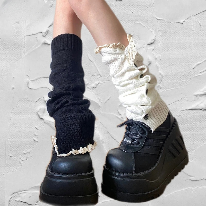Button-Detail Knitted Y2K Leg Warmers