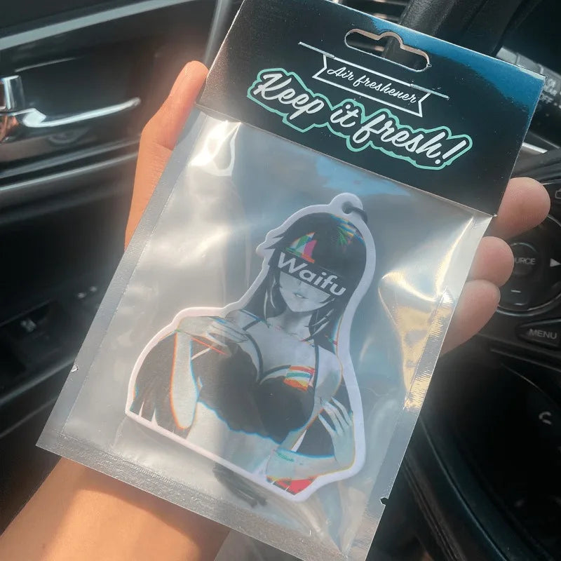 JDM-style cute anime girl "Waifu" car air freshener — rearview mirror hanging charm. Perfect for sprucing up your car interior