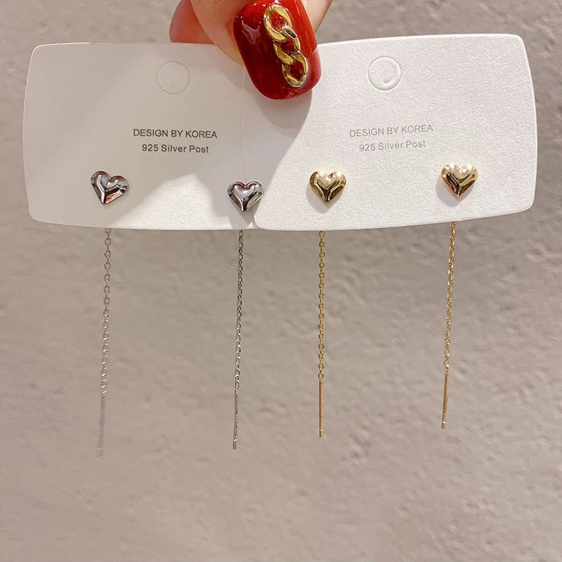 Long Heart Tassel Threader Earrings