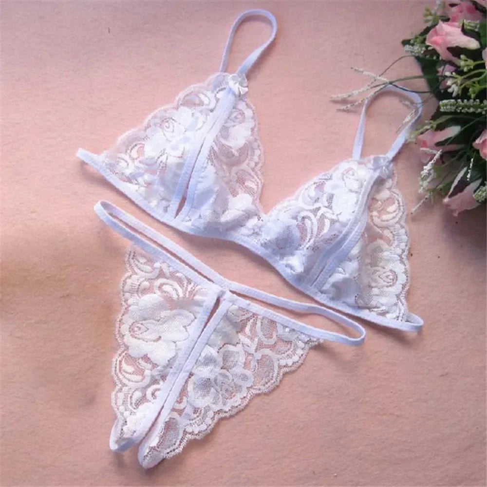 Women's Lace Bra & Open-Crotch G-String Set