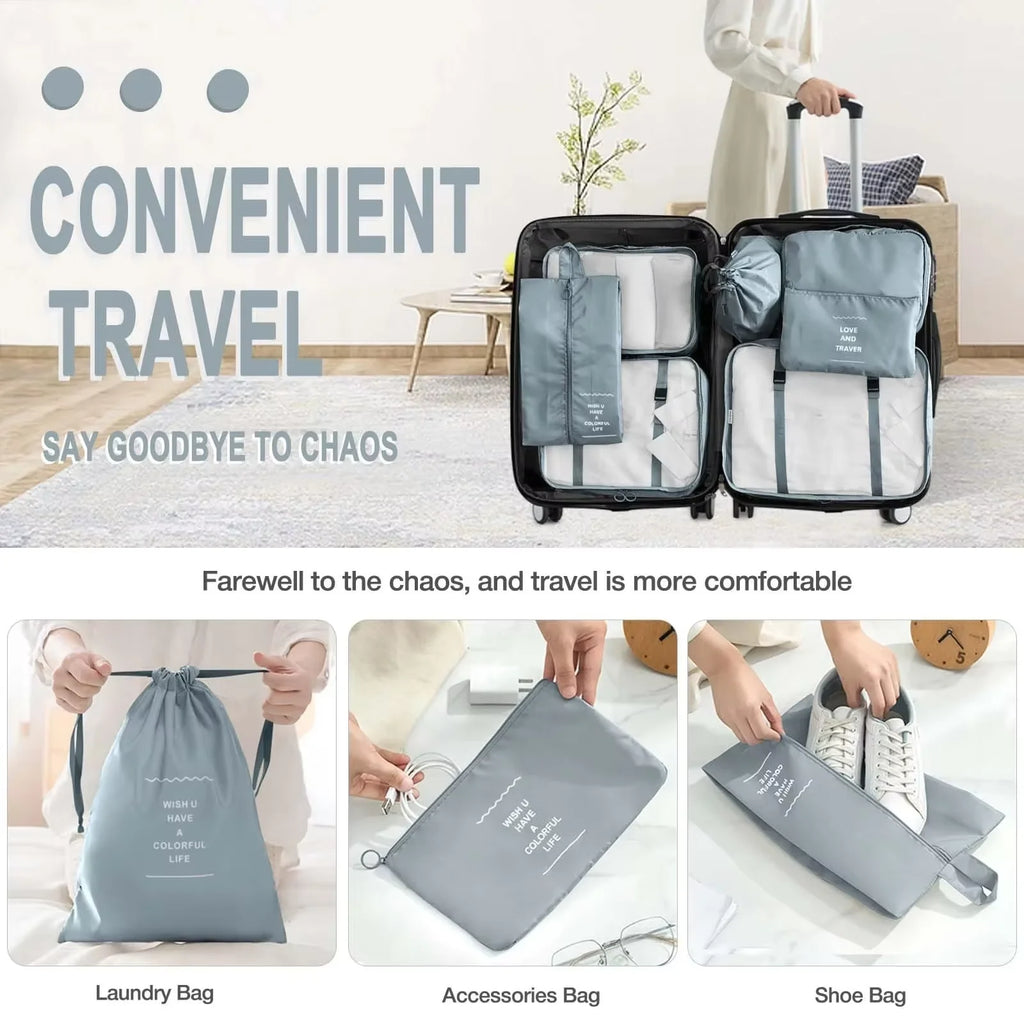 7Pcs Travel Organizer Storage Bags Wardrobe Cube Suitcase Packing Cubes Set Suitcase Packing Cubes Set Luggage Shoe Pouch