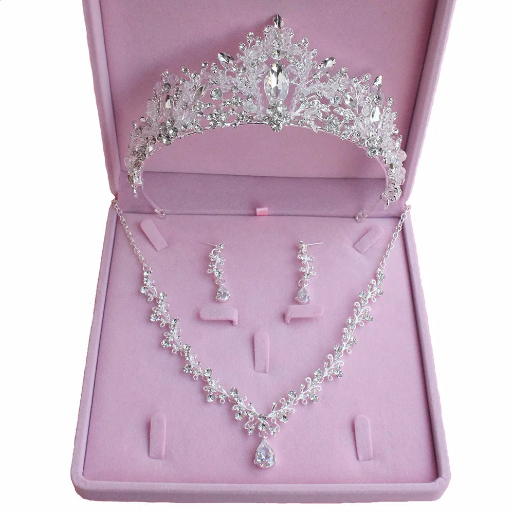 Bridal Crystal Rhinestone Necklace & Tiara Set