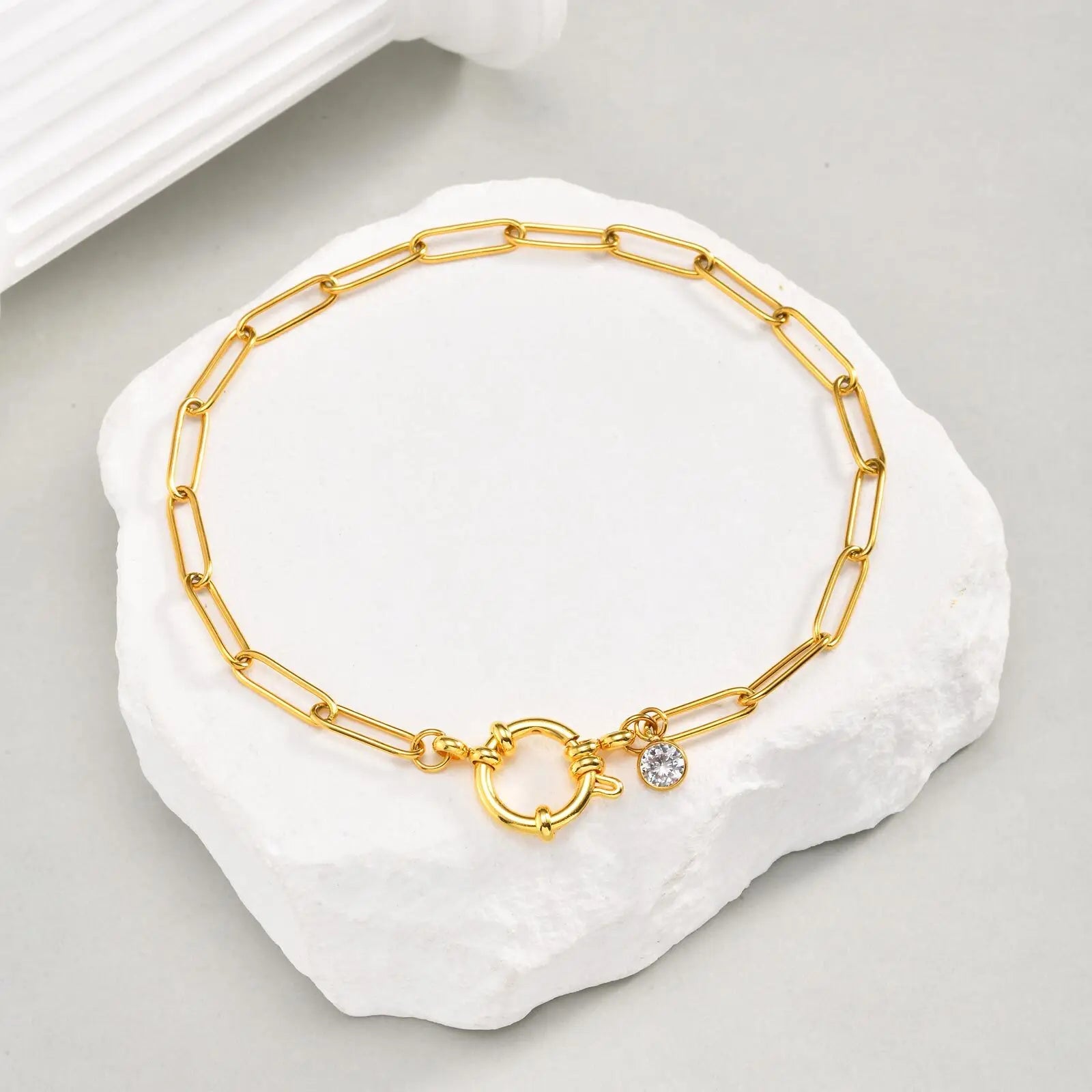 Anklet for Women, Adjustable Paperclip Chain Stainless Steel Link,Gold Plated Anklet Bracelet, Beach Summer Simple Foot Jewelry