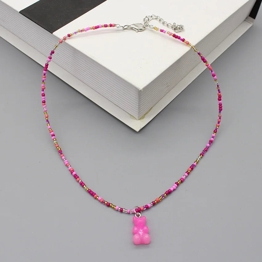 Women's Colorful Seed-Bead Gummy Choker Necklace