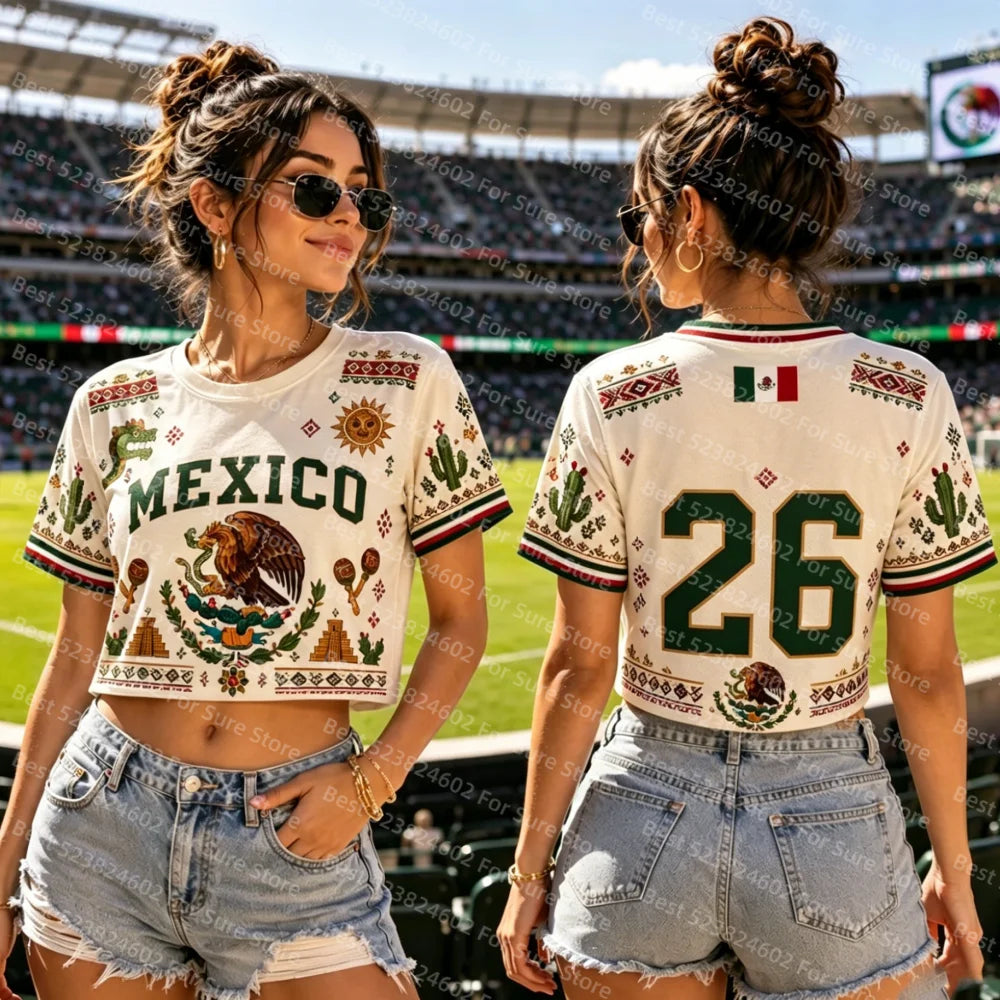 Mexico Eagle Print Cropped T-Shirt