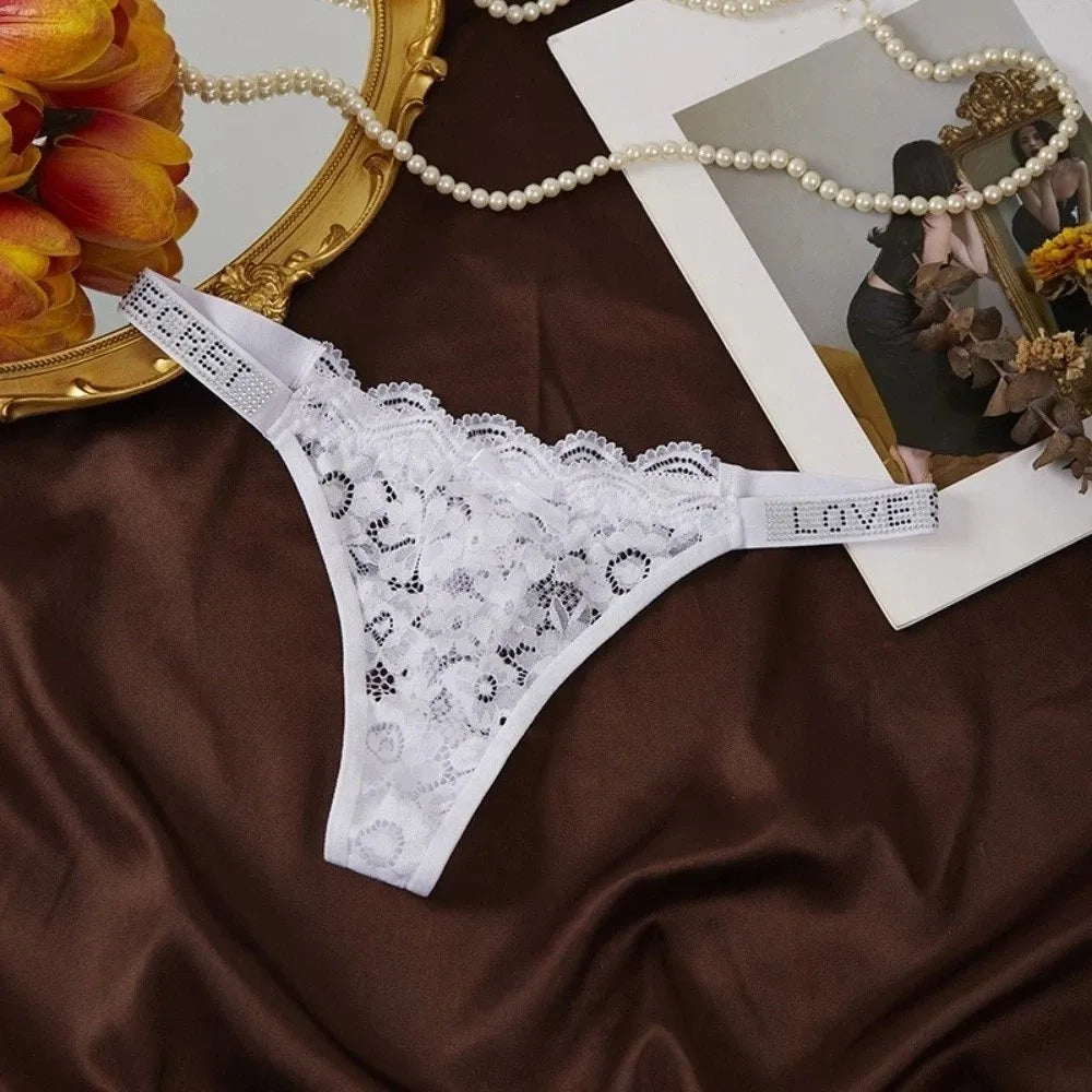 Lingerie Crystal Lace Flower Panties Cotton Crotch Low-waist Seamless Thong Embroidery Underpants Bikini Underwear Women Gifts